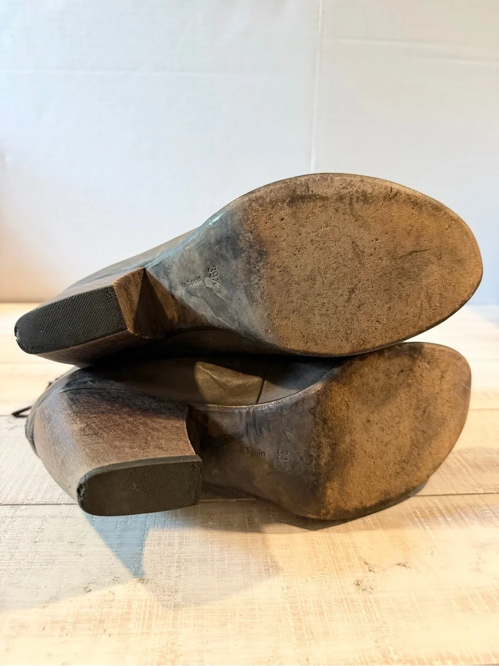 Coclico Brown Leather Slouch Ankle Boots Wood Block Heel EU 39.5 Distressed